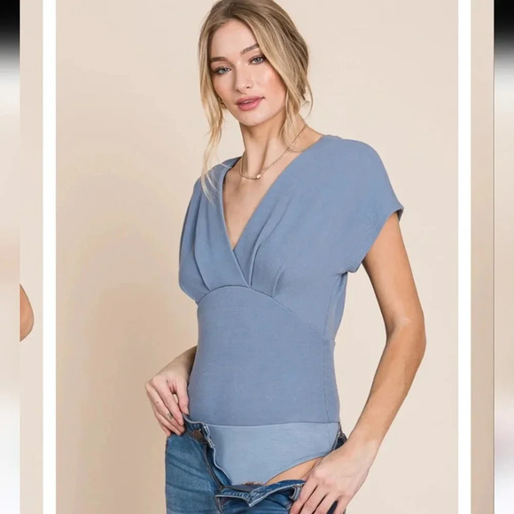 HEYSON Flatter Me Thermal V-Neck Bodysuit -Misty blue size small. NWT - Picture 3 of 13
